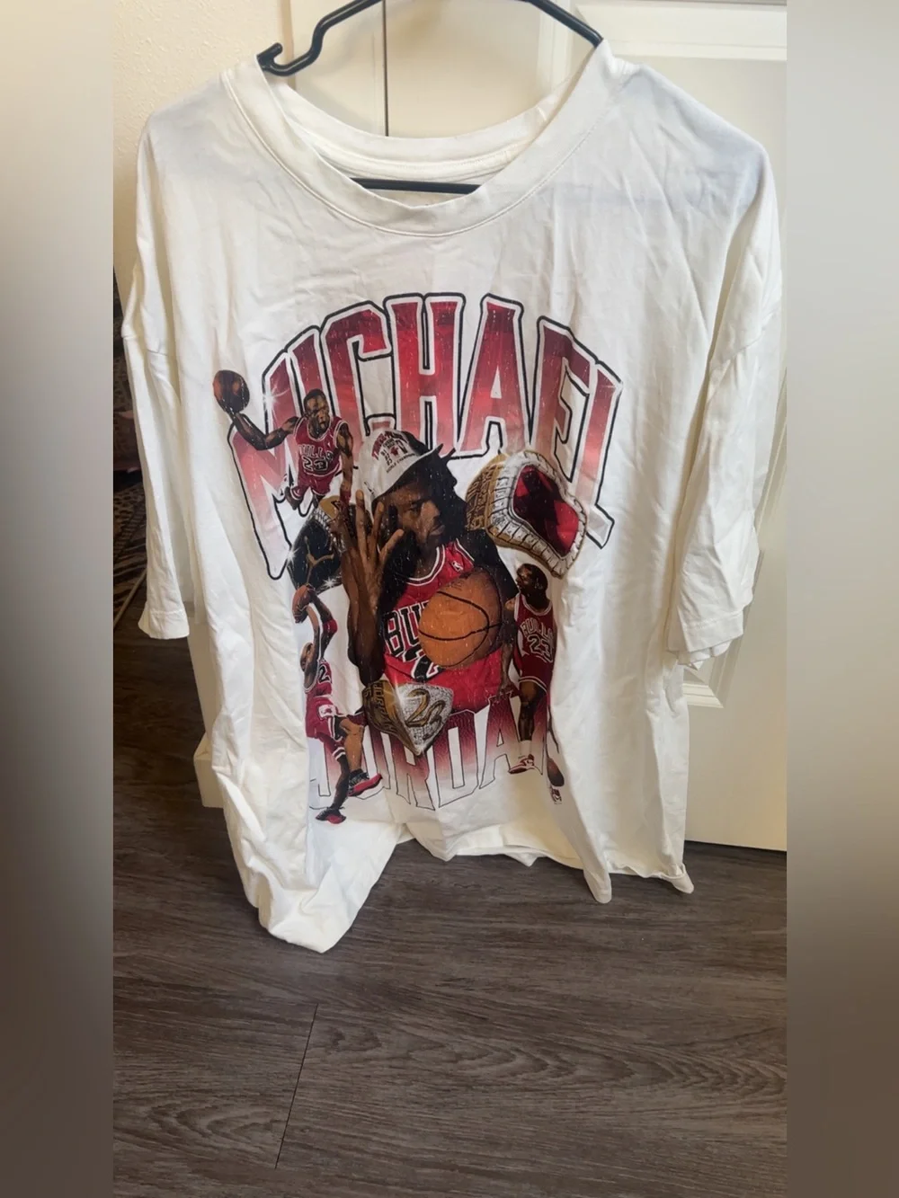 Jordan White Graphic Tee with Red and Black Basketball Artwork Mens 3xl